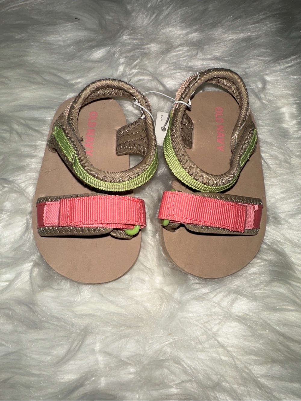 Old Navy Kids Sandals in Brown with Coral and Lime Straps